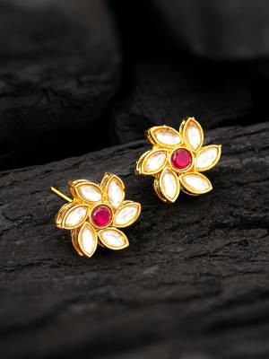 Pink floral kundan stud earrings 1
