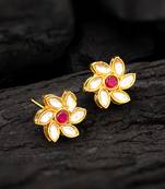 Pink floral kundan stud earrings