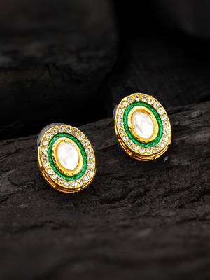 Green enamel kundan stud earrings 1