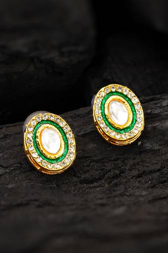 Green enamel kundan stud earrings