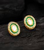 Green enamel kundan stud earrings