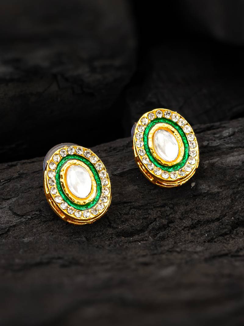 Green enamel kundan stud earrings