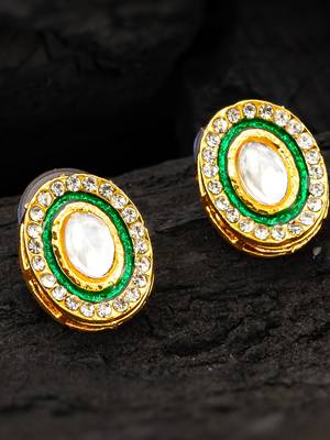 Green enamel kundan stud earrings 2