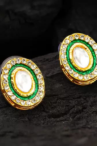 Green enamel kundan stud earrings