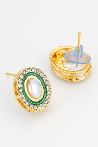 Green enamel kundan stud earrings