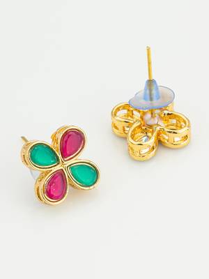 Pink green floral stud earrings 3