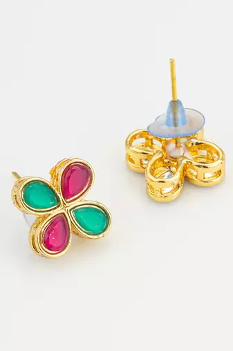 Pink green floral stud earrings