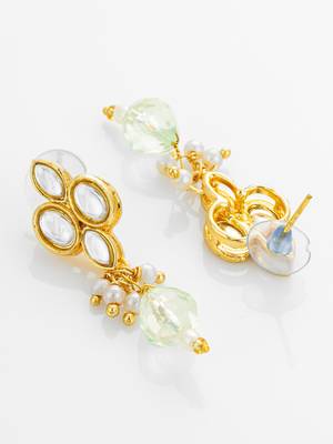 Green bead pearl drop earrings 3