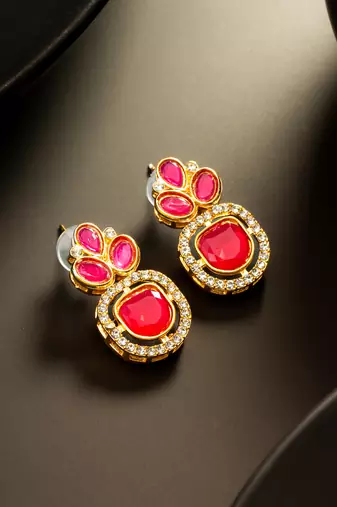 Pink kundan crystal stud earrings