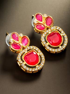 Pink kundan crystal stud earrings 2