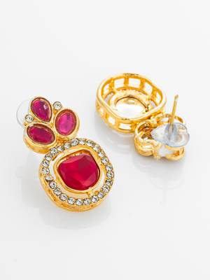 Pink kundan crystal stud earrings 3