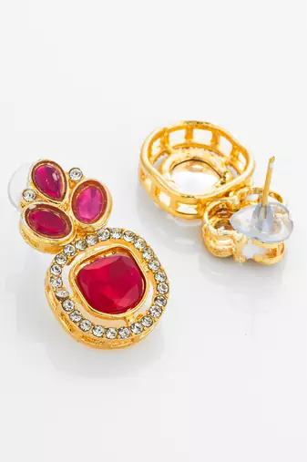 Pink kundan crystal stud earrings