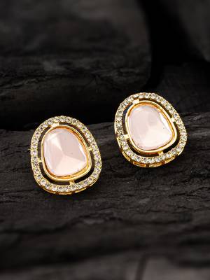 Pink crystal halo stud earrings 1