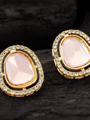 Pink crystal halo stud earrings 2