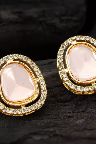 Pink crystal halo stud earrings
