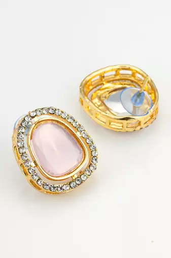 Pink crystal halo stud earrings