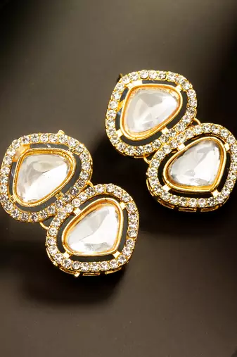 White kundan statement earrings