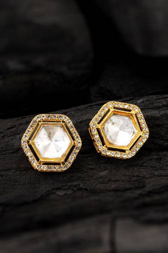 Hexagonal crystal stud earrings
