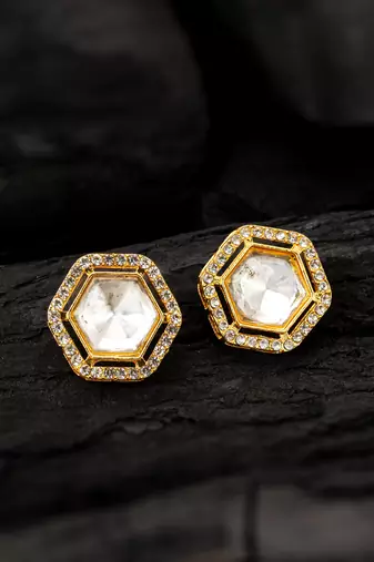 Hexagonal crystal stud earrings