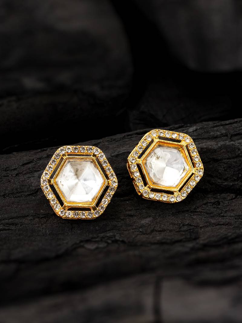 Hexagonal crystal stud earrings