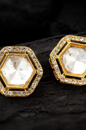 Hexagonal crystal stud earrings