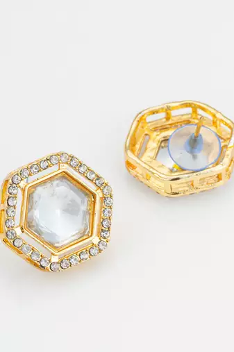 Hexagonal crystal stud earrings