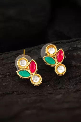 Multicolor kundan floral stud earrings