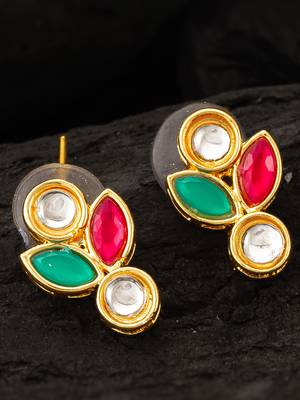 Multicolor kundan floral stud earrings 2