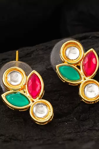 Multicolor kundan floral stud earrings