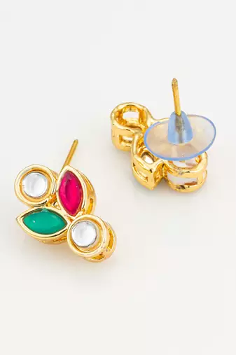Multicolor kundan floral stud earrings