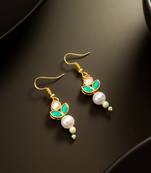 Green pearl kundan drop earrings