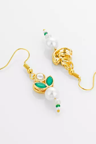 Green pearl kundan drop earrings
