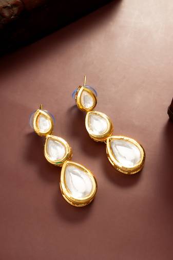 Triple teardrop kundan earrings