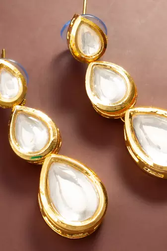Triple teardrop kundan earrings