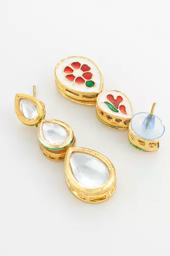 Triple teardrop kundan earrings