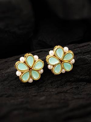 Mint green floral stud earrings 1