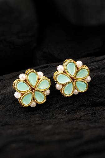 Mint green floral stud earrings