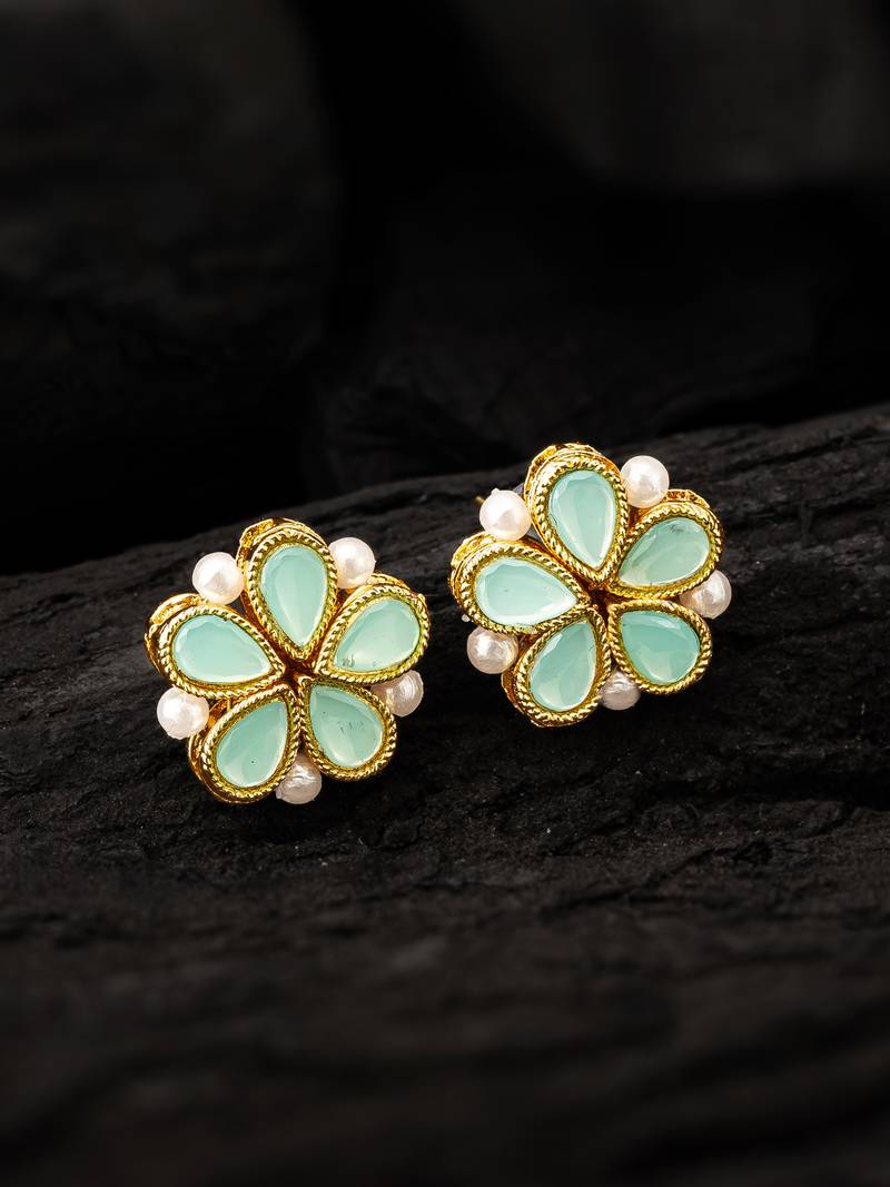 Mint green floral stud earrings