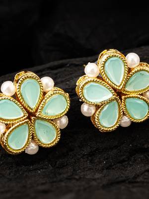 Mint green floral stud earrings 2