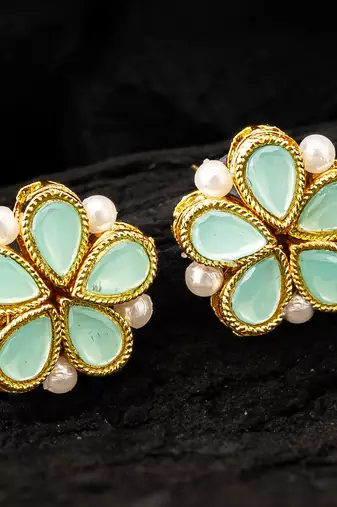 Mint green floral stud earrings