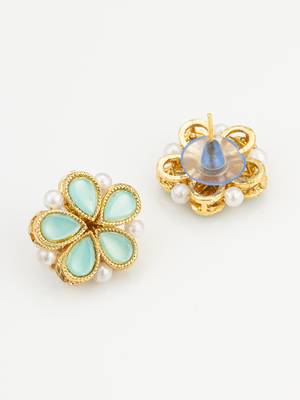 Mint green floral stud earrings 3