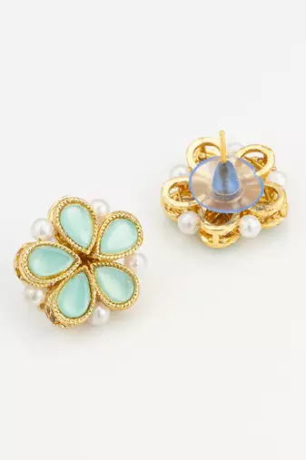 Mint green floral stud earrings