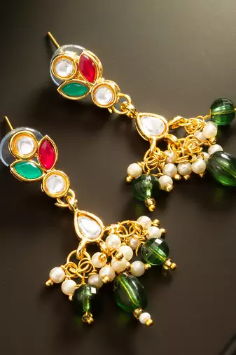 Multicolor kundan drop earrings