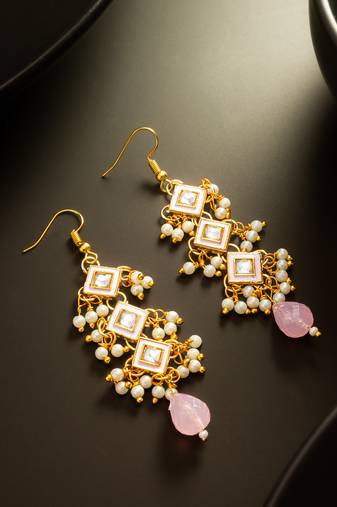 Pink tiered pearl drop earrings