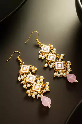 Pink tiered pearl drop earrings