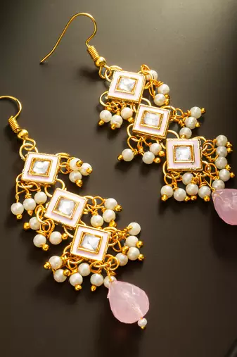 Pink tiered pearl drop earrings