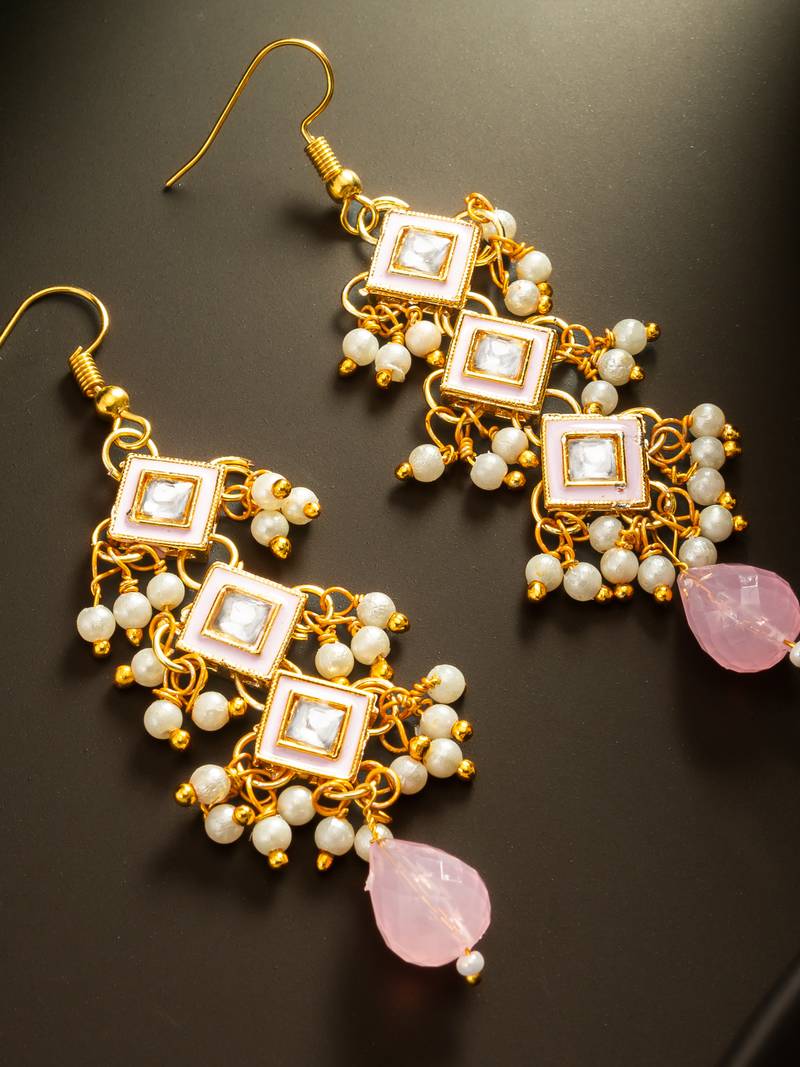 Pink tiered pearl drop earrings