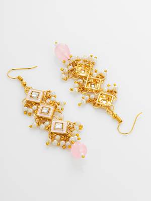 Pink tiered pearl drop earrings 3