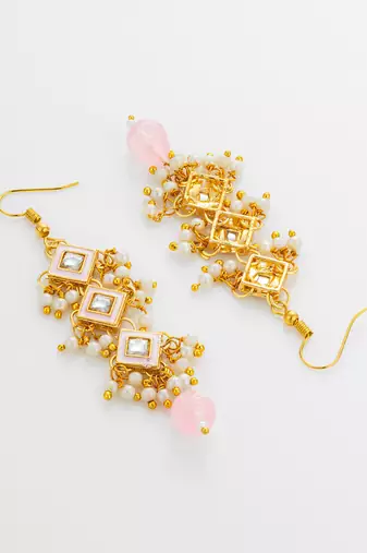 Pink tiered pearl drop earrings