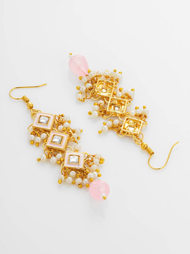 Pink tiered pearl drop earrings